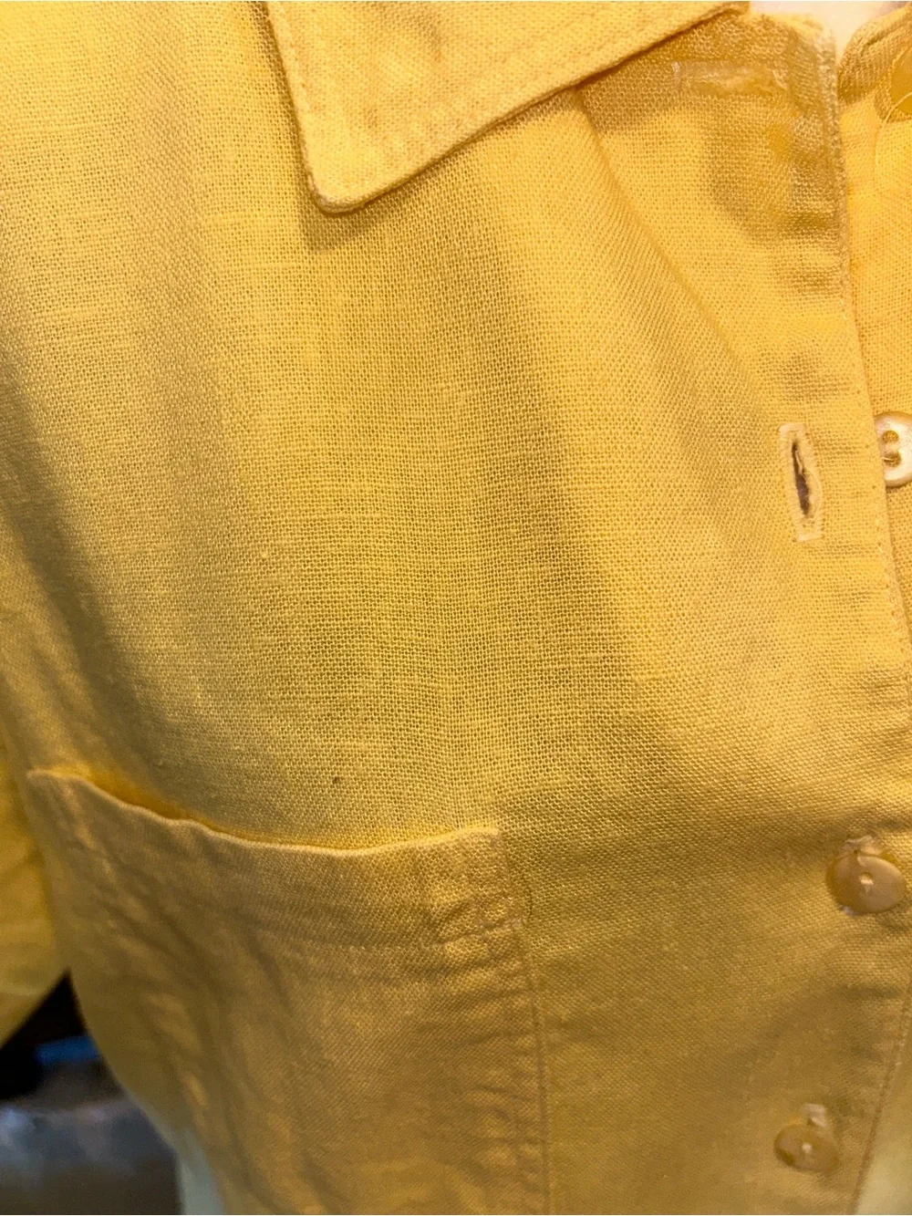 Sharon Young Sunny Yellow Short-Sleeve Linen Button-Front Shirt- Made in The USA - Picture 8 of 10